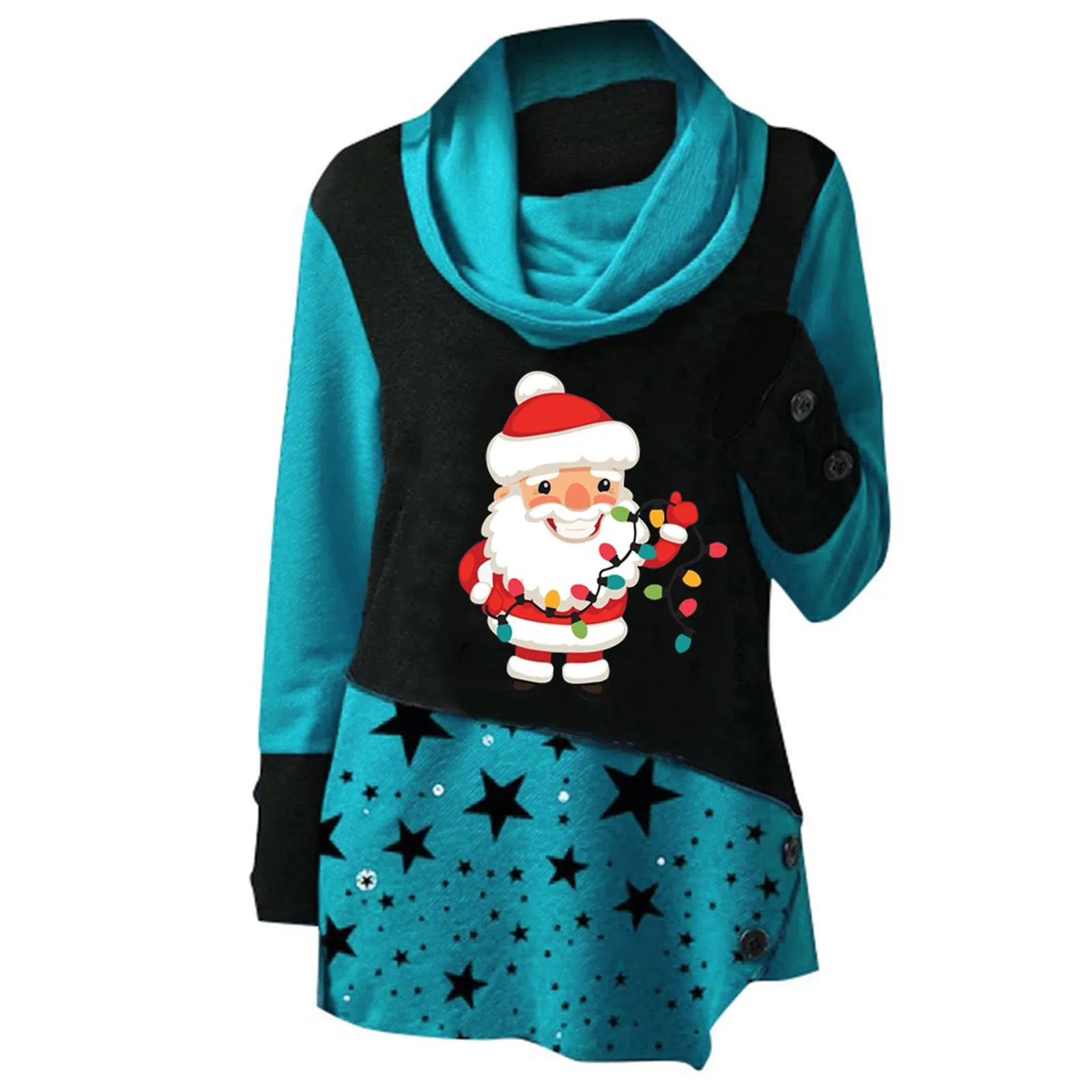 2021 Santa Claus Print Sweatshirt Fashion Women Christmas Print Stitching Piles Collar Long Sleeves Tops Clothing Bluza #dz