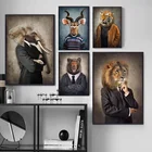 Человеческого тела Халат с капюшоном в виде животного абстрактный настенный художественный принт жирафа медведя Лев, рисунок на холсте Nordic плакат Настенный декор картины для Гостиная