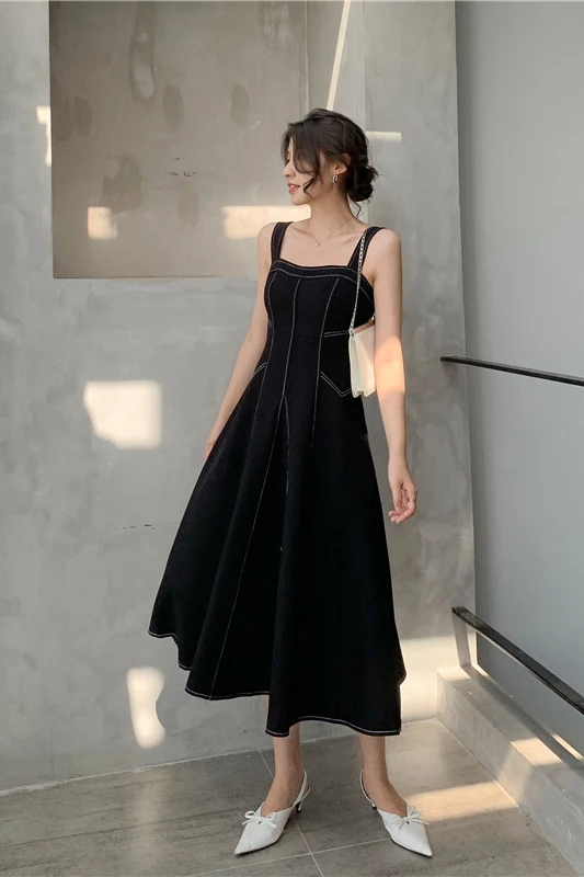 

Summer Dress Vintage 50s Hepburn A-Line Swing Black Sleeveless Dresses Ladies Girls Party Picnic Robe Vestidos Womens Clothing