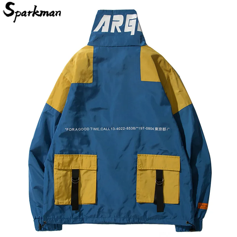 Мужская ветровка в стиле Харадзюку повседневная разноцветная куртка хип хоп с