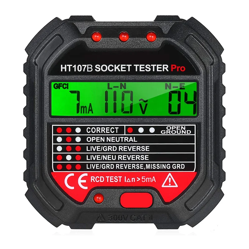 

Outlet Tester Digital Display Electrical Socket Tester Automatic Electric Circuit Polarity Voltage Detector 65mmx62mmx58mm TB