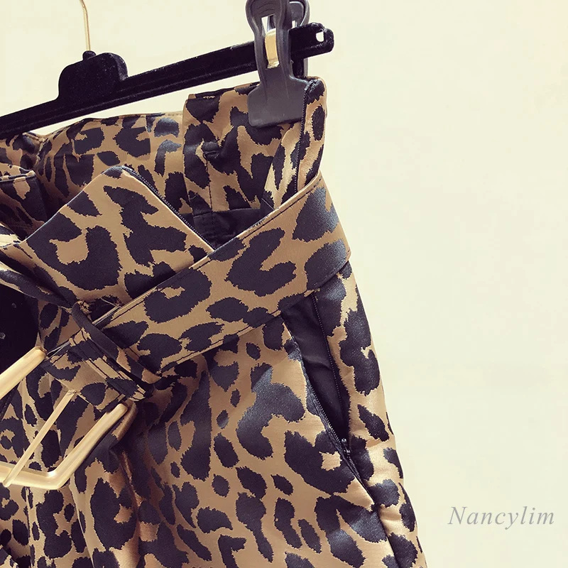 Leopard-Print Shorts Woman 2021 Summer New Fashion High Waist Wide-Leg Casual Female Lady Short Trousers with Belt