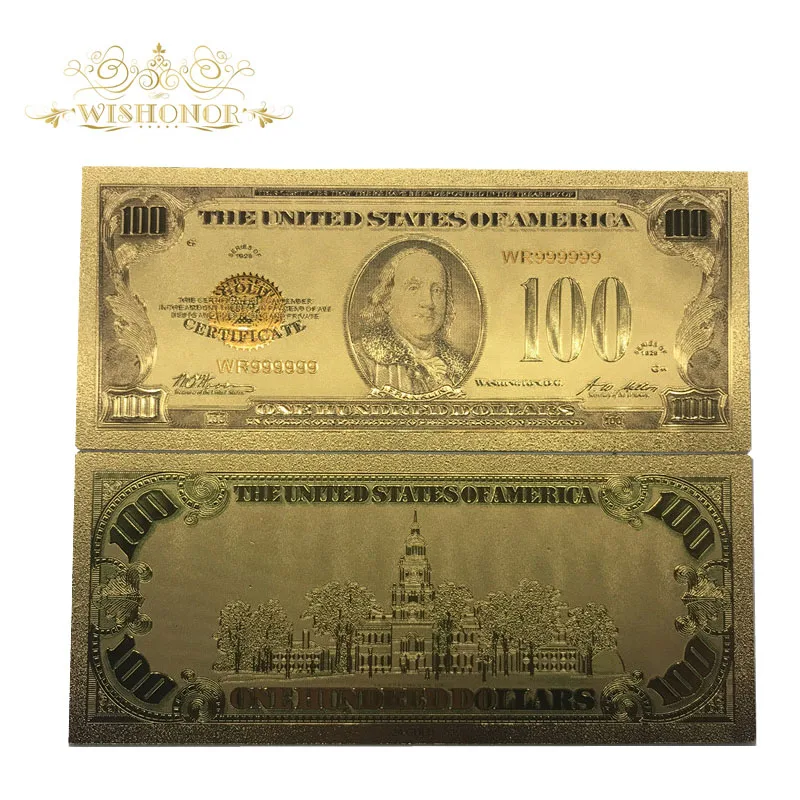 10pcs /lot 1928 Year's Edition Of American 100 Dollar Bill Metal Gold Foil Banknote Fake USD Currency Bank Note Free Shipping