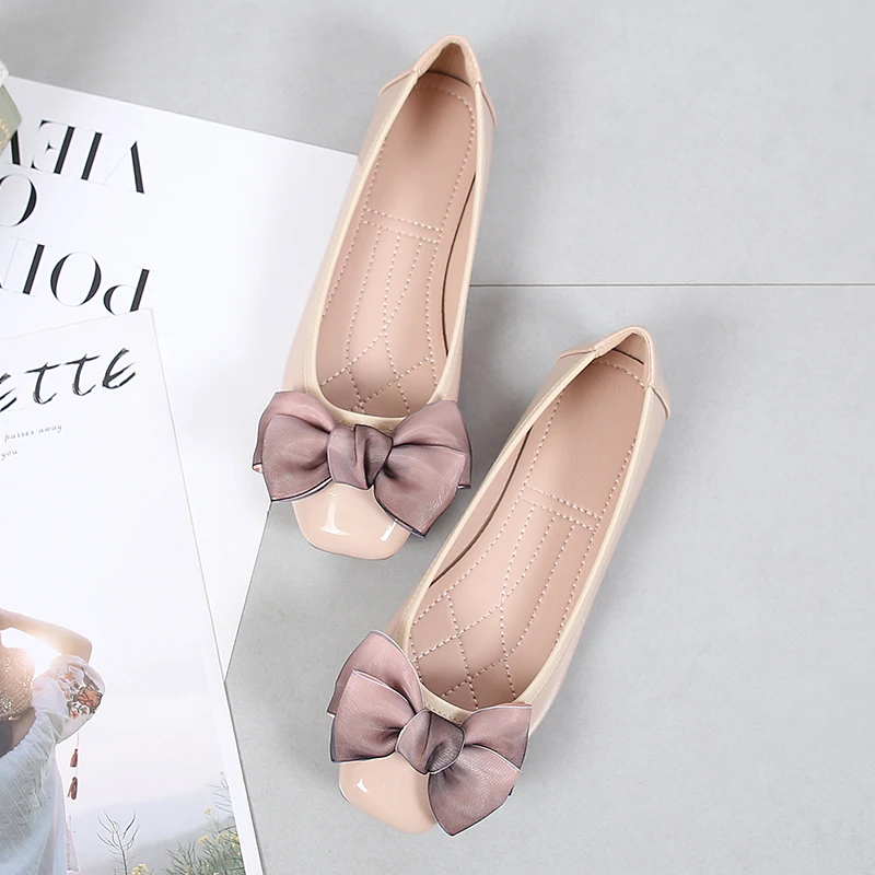 embroidered ballet flats shoes Fashion Pointed Toe Women Flats Shoes Bow Women Shoes Patent Leather Casual Single Summer Ballerina Shallow Mouth Shoes AC534 bridal slingbacks