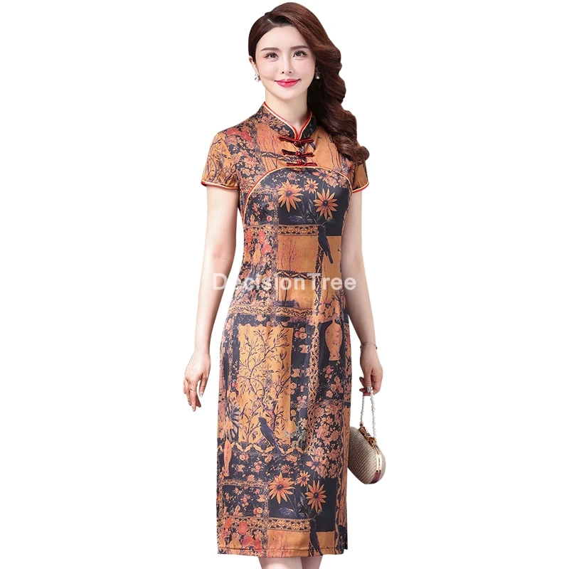 

2021 chinese dress rayon traditional chinese women qipao dress vintage lady vietnam qipao cheongsam dress elegant party dress