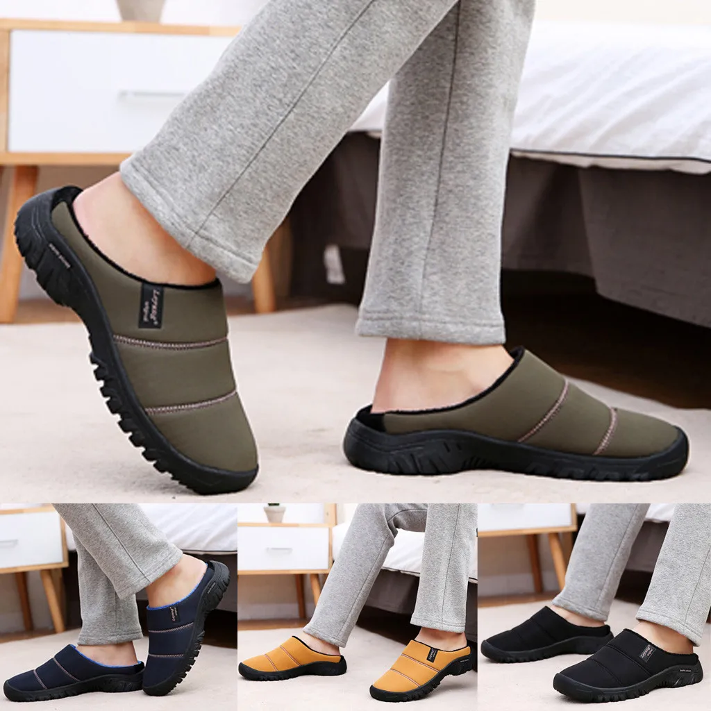 Повседневная Теплая обувь из бархата для пары удобные хлопковые тапочки Мужская