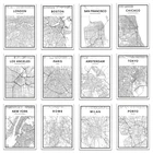 Картина черно-белая для гостиной, карта городов мира, Нью-Йорк, Токио, Париж