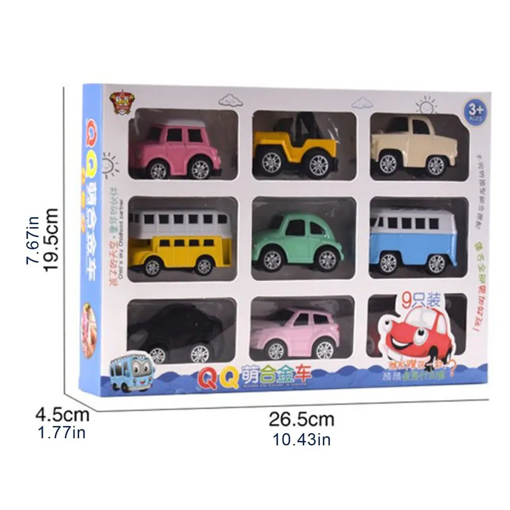 

9pcs/set Q Version Mini Car Model Toy Car Alloy Puzzle Racing Early Educational Toy Bus Colorful Gift For Children
