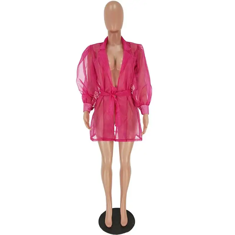 Сексуальная длинная куртка из органзы для женщин длинный рукав шнуровка