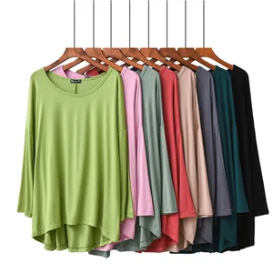 Модная свободная летняя однотонная Осенняя хлопковая Асимметричная футболка, повседневная женская футболка, топ, асимметричная эластичная футболка с длинным рукавом
