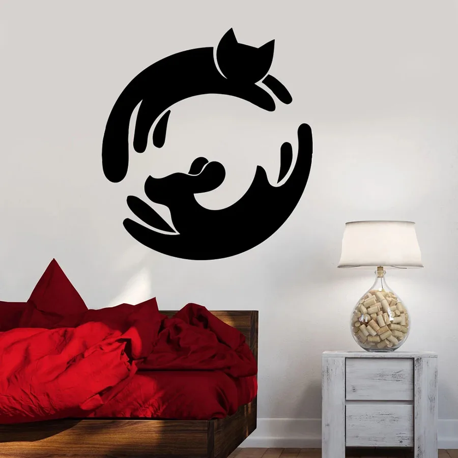 Настенные Стикеры с животными собаками кошками домашними Yin Yang виниловые
