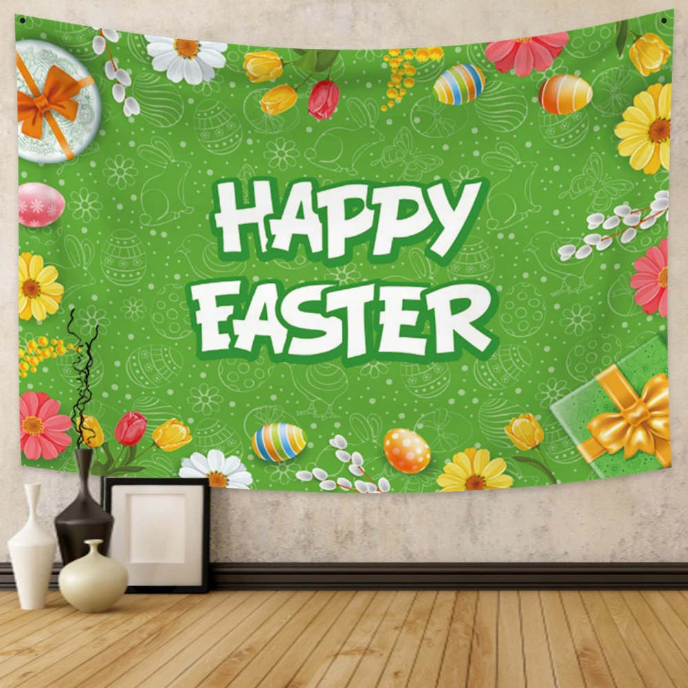 

Easter Day Color Egg Pattern Wall Decor Cartoo Lovely Rabbit Floral Color Tapestries Mandala Hippie Party Artistic Decorations