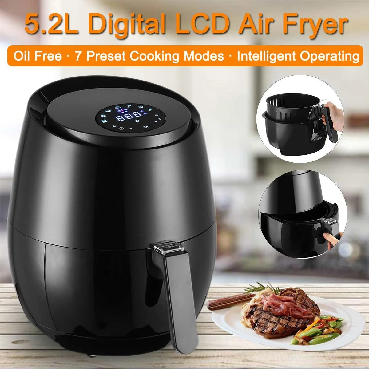 

1400W 5.2L Multifunction Air Fryer Chicken Oil free Air Fryer Health Fryer Pizza Cooker Smart Touch LCD Electric Deep Airfryer