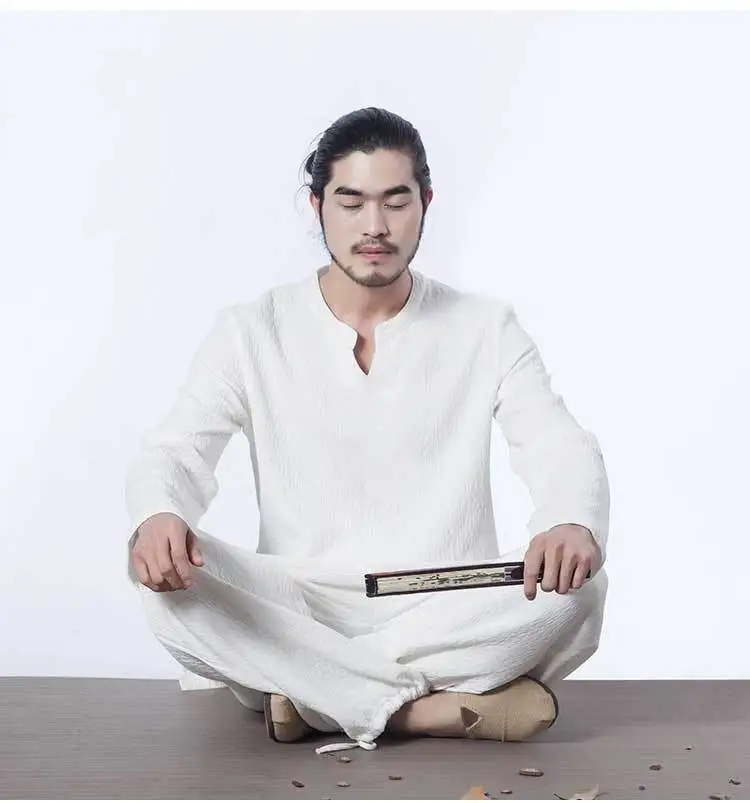 Мужской комплект для йоги униформа медитации Тай Чи хлопковые льняные свободные