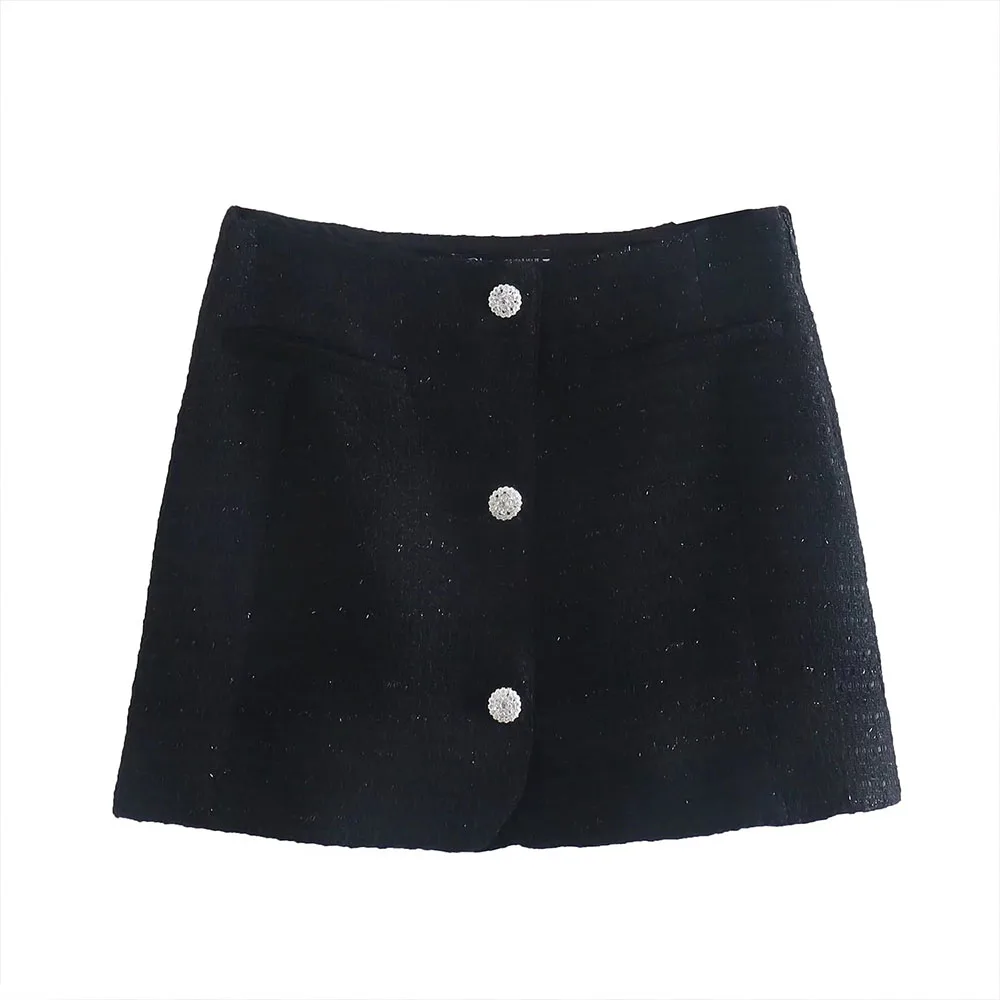 

DiYiG WOMAN Ladies 2021 New Fashion Jewelry Button Textured Short Skirt Retro High Belt Lined Pocket Mini Skirt Chic Mujer