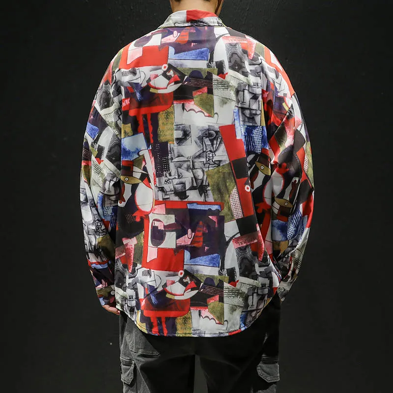 Рубашка мужская с длинным рукавом уличная одежда свободная блузка принтом