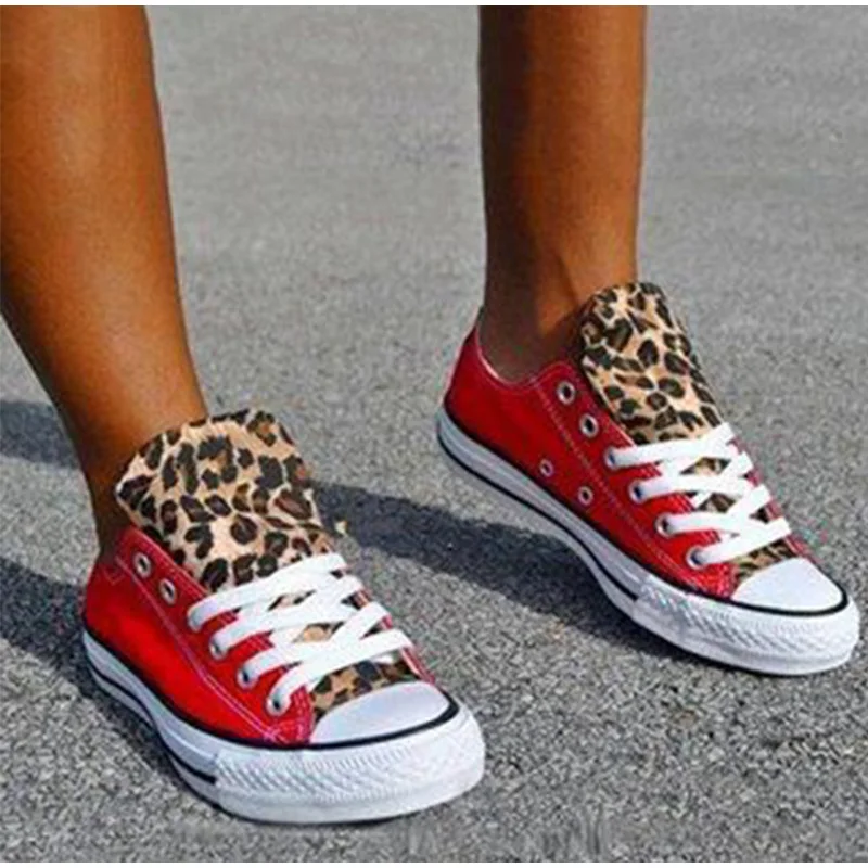 Женская парусиновая обувь на плоской подошве Модные леопардовые прогулочные