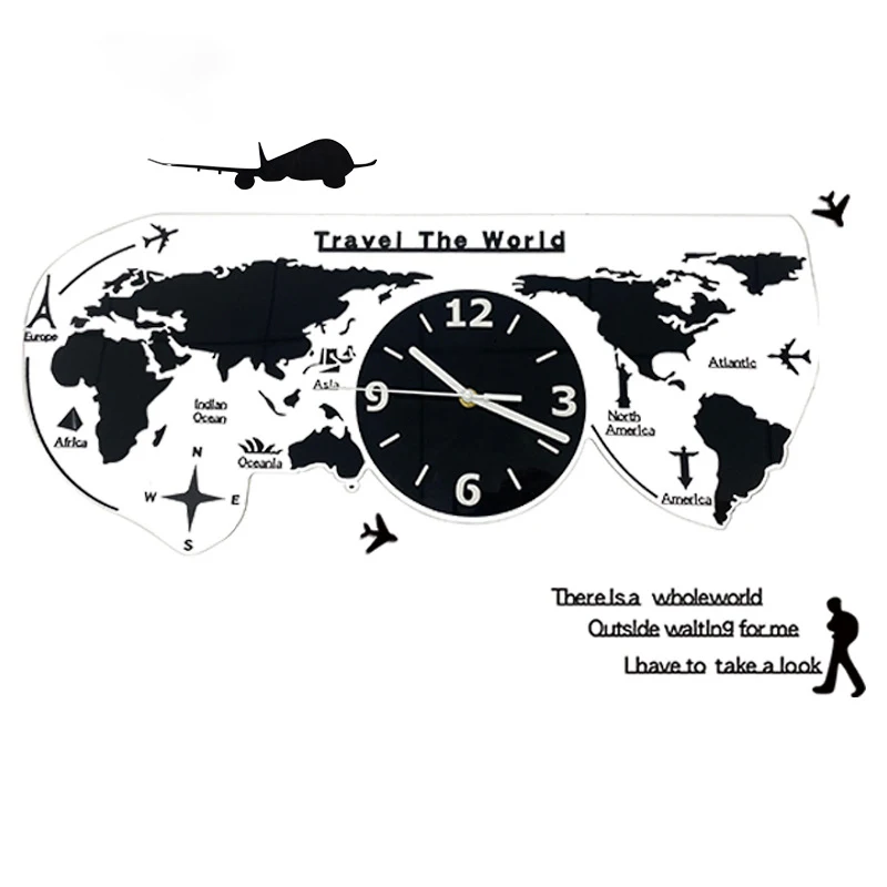 

3D Acrylic Wall Clock World Map Home Design Living Room Decoration Creative New Wall Watch Clock Mechanism Gift Zegary