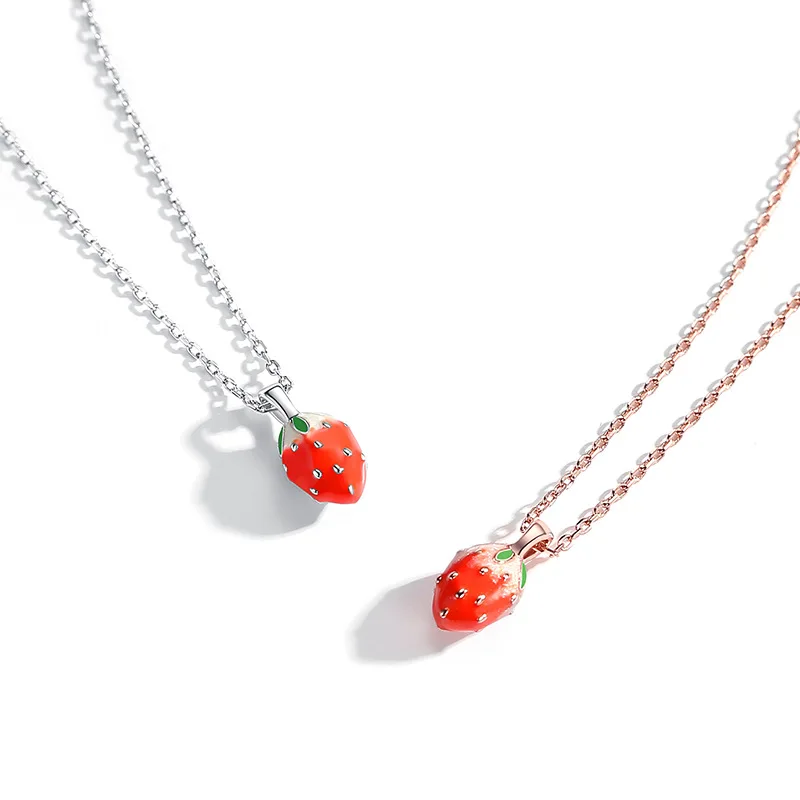 

PDZ91 ожерелье с клубничкой женское, Стерлинговое Серебро Простой студенческий Лес Свежий до ключиц цепочка Девушка сердце Персик ожерельлье...