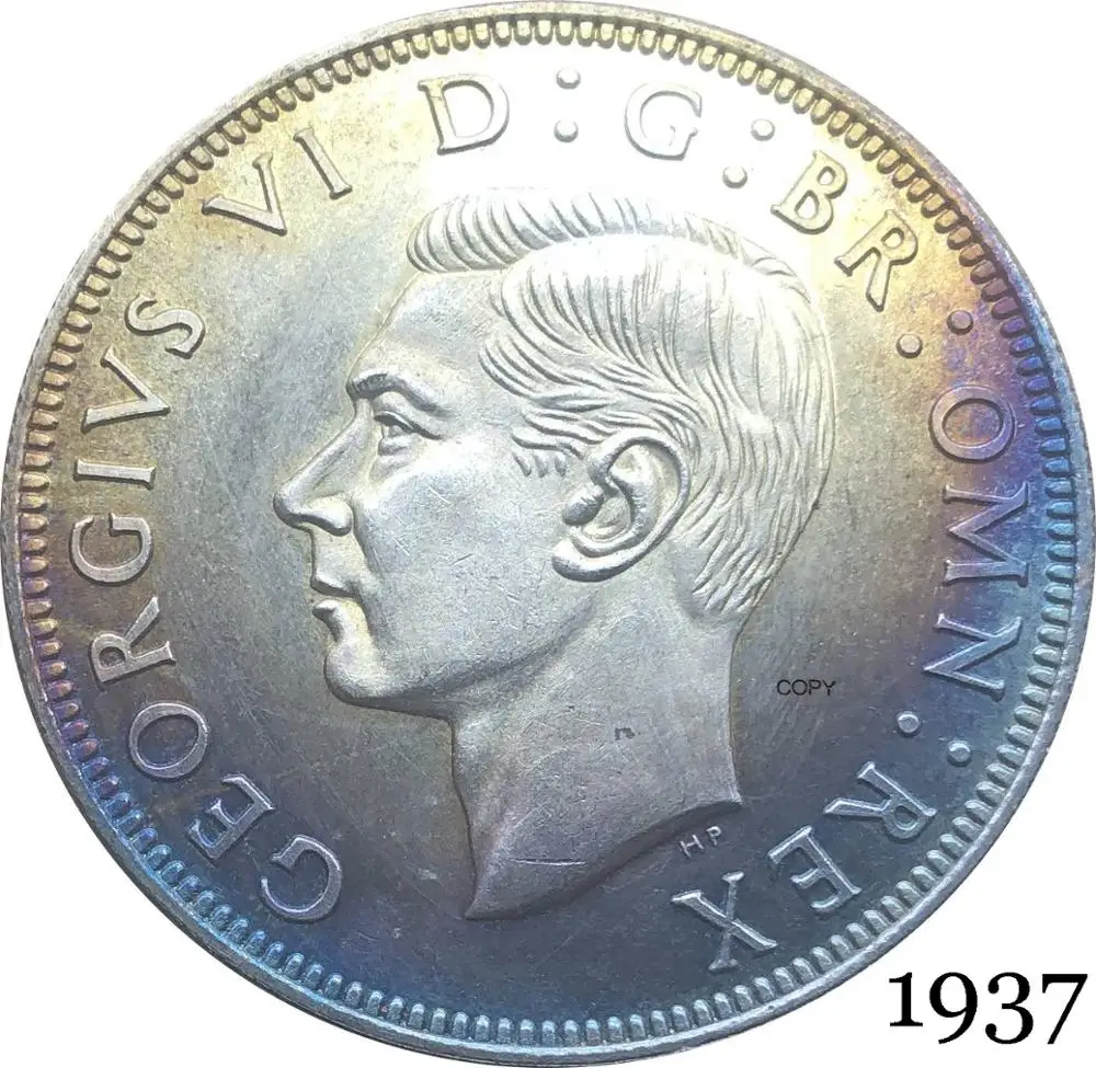 Полукорона король Джордж Ви из Великобритании 1937 кг 1/2, оставила шестую Великобританию, HP, Посеребренная копия, монета с замшевым краем