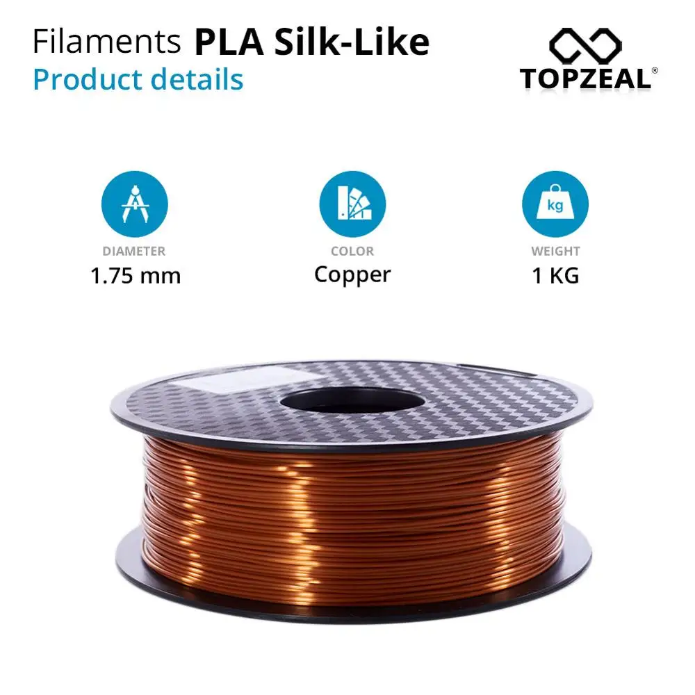 Высококачественная нить для 3D принтера TOPZEAL PLA Silk 1 75 мм кг медная цветная шелковая
