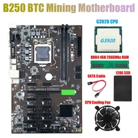 b250 btc mining motherboard with g3920 cpufanddr4 4gb 2666mhz ram128g ssdsata cable lga 1151 12xgraphics card slot