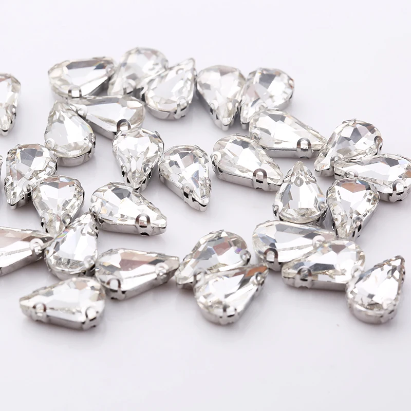 Crystal Распродажа, разноцветные стразы 6x10 мм, 50 шт./лот, кристаллы, каплевидные стразы, пришивные стразы с плоской задней стороной, для шитья, сделай сам, аксессуары для платьев - Цвет: Crystal