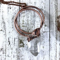 nm39943 large crystal clear quartz hoop pendant big quartz statement necklace natural stone pendulum earthy gift gypsy jewelry