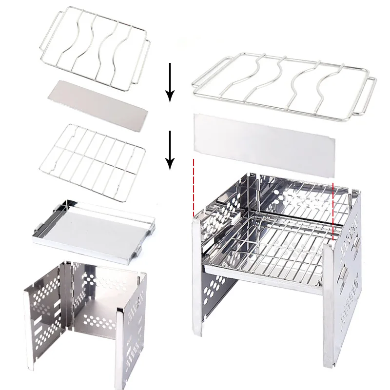Portable Camping Folding Stove Outdoor Barbecue BBQ Stainless Steel Grill With Non-stick Picnic | Дом и сад