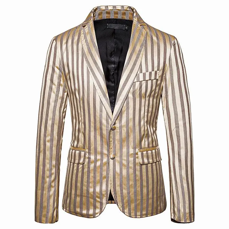 

Tuxedos Stripe Mens Blazer Jacket Slim fit Wedding Suits for Men Coats Fashion Black Gold New