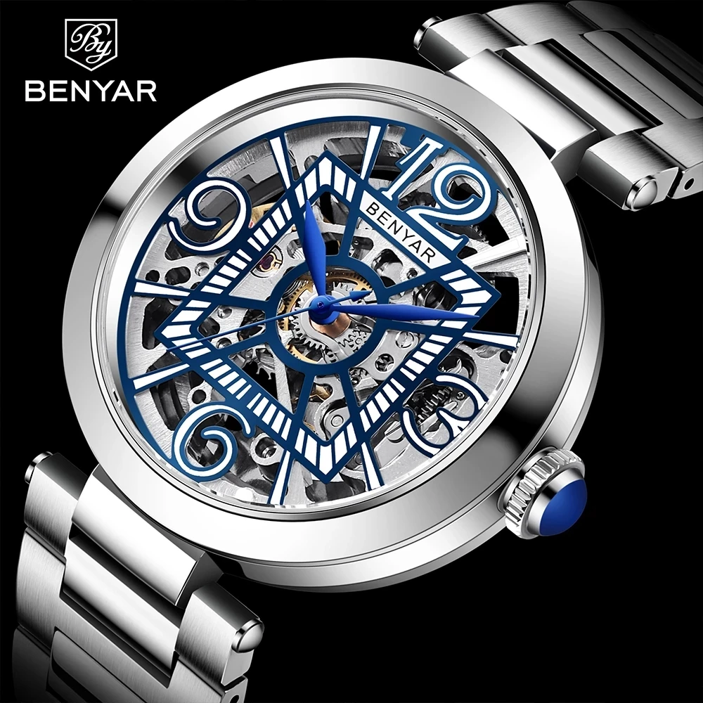 

BENYAR Skeleton Watch for Men Mechanical Automatic Watches Top Brand Luxury Design Stainless Steel Water 50M Relogio Masculino