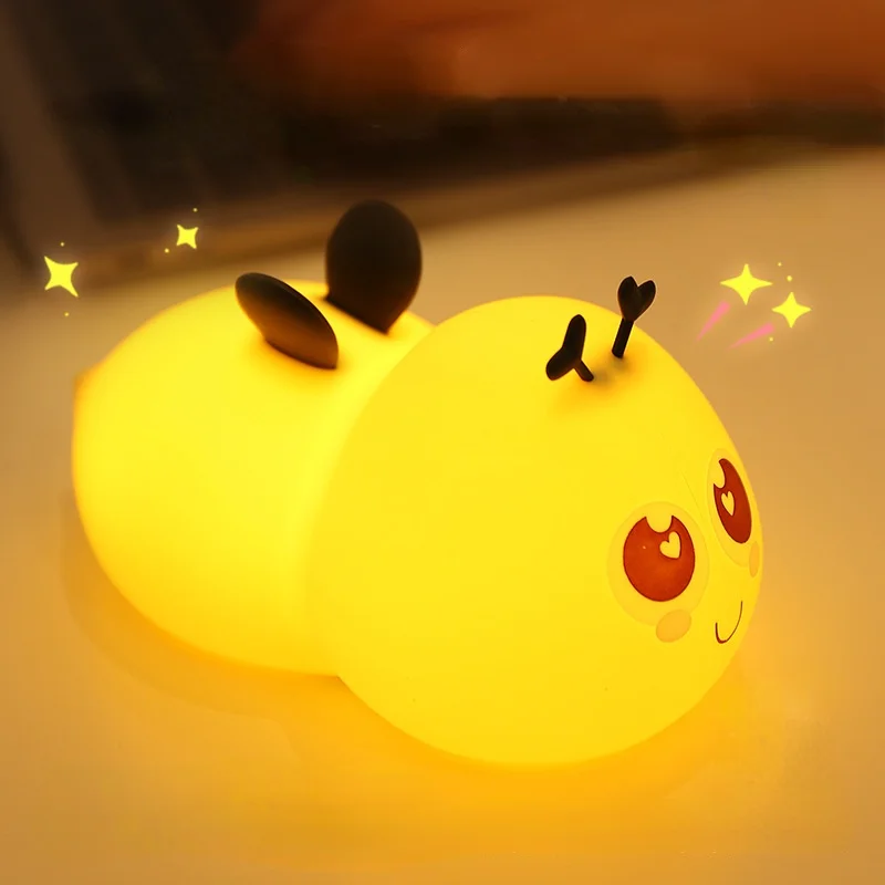 

Little Bee Silicone Pat Light Bedside Feeding Night Light USB Charging Colorful Eye Protection Night Light Room Decoration LED