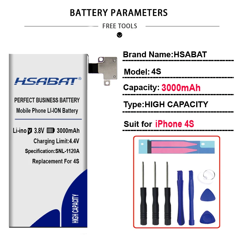 for iphone 4S HSABAT новая настоящая Ёмкость аккумулятор нулевого цикла для iphone 5, 7, 8, 5S 5C 6 6S(для iphone 6 6S 7 8 Plus) из искусственной кожи для iphone 3GS 4 4S SE - Цвет: for iphone 4S