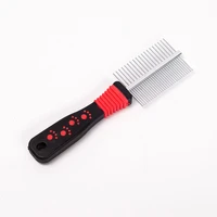 pet beauty row needle comb claw print double sided stainless steel red black sparse double cat