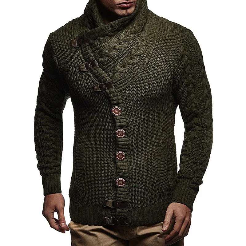 

Man Sweaters Streetwear Clothes Turtleneck Buttons Sweater Men 2XL Long Sleeve Knitted Pullovers Autumn Winter Soft Warm Basic