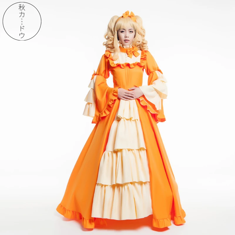 

In stock Lolita Dress Anime Black Butler Cosplay Elizabeth Ethel Cordelia Midford Halloween Palace Girls Female Orange Princess
