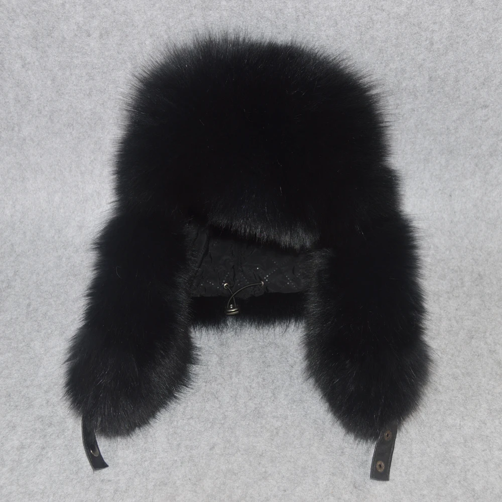 Man Outdoor 100% Natural Real Vos Bont Bomber Hat Winter Warm Soft Plunge Real Vossenfur Cap Men Good quality Real Leather hats