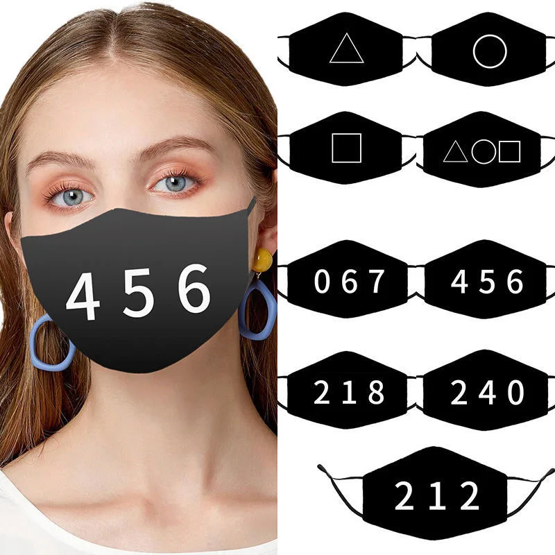 

1 шт. маска для взрослых из игры кальмар, хлопковая многоразовая моющаяся маска для лица с квадратным круглым принтом, маска для косплея на Х...