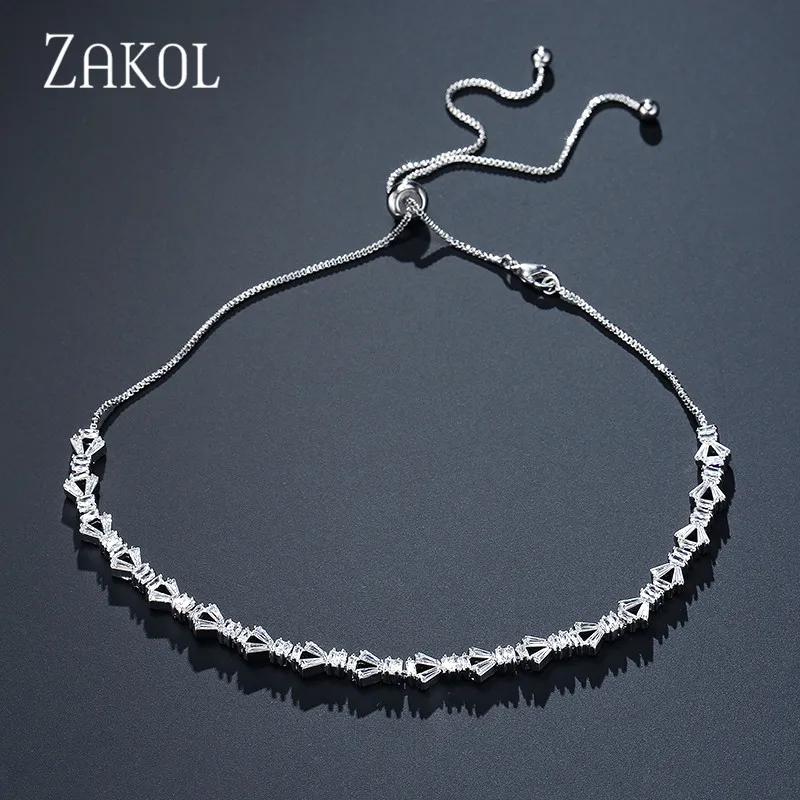 ZAKOL модное блестящее ожерелье-чокер с фианитами и цирконием/крутящийся момент для женщин, геометрическое Ювелирное Платье с регулируемой длиной FSNP2046