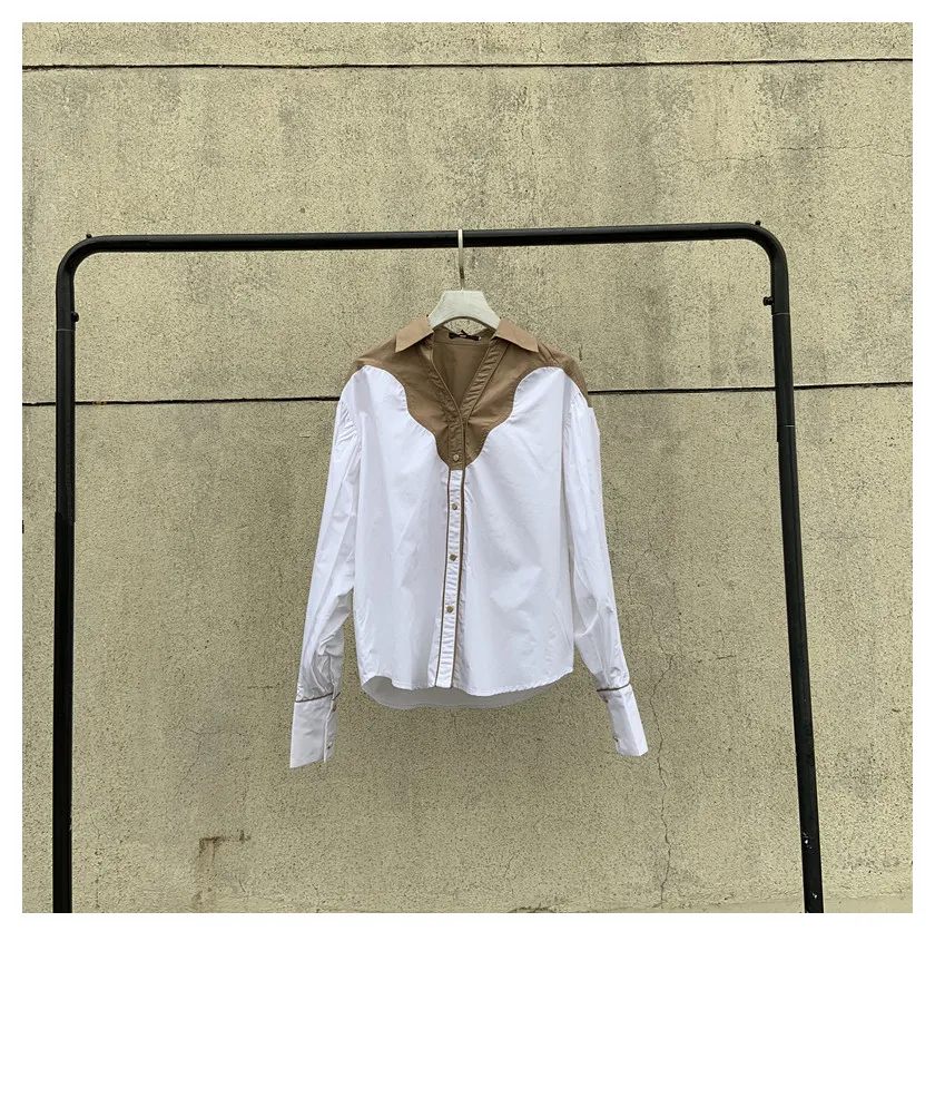 WHITNEY WANG Blouses 2020 Spring Fashion Streetwear Colors Contrast Patchwork Blouse Women Blusas Office Lady Shirt Top | Женская одежда