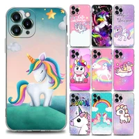 compact lovely rainbow unicorn cartoon clear phone case for iphone 11 12 13 pro max 7 8 se xr xs max 5 5s 6 6s plus soft silicon