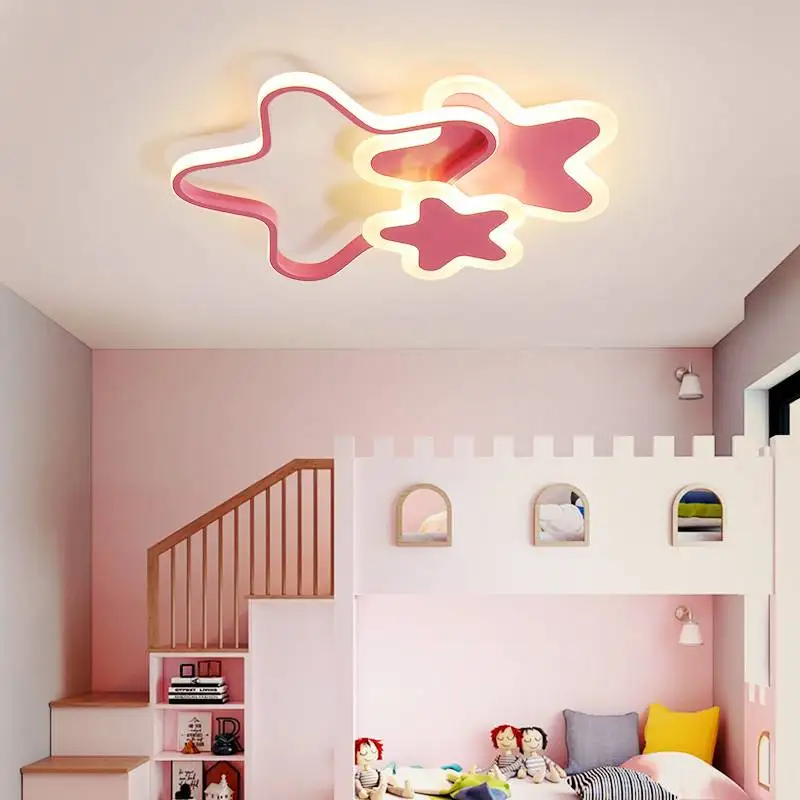 Modern LED Ceiling Light Nordic Five-Point Star Shape Lighting Cartoon White/Pink Nursery Kids Childern Bedroom Lighting Fixture