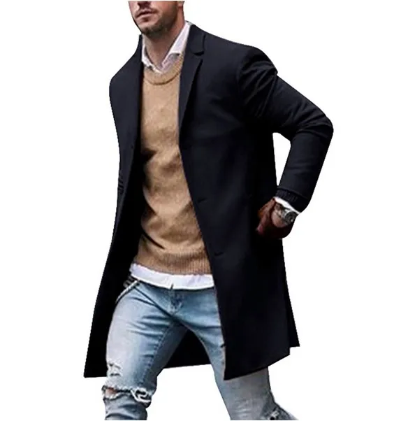 

Jodimitty 2021 Fashion Single Breasted Windbreaker Men Autumn Winter Wool Jacket Men's Warm Coat Outwear Long Jackets Male