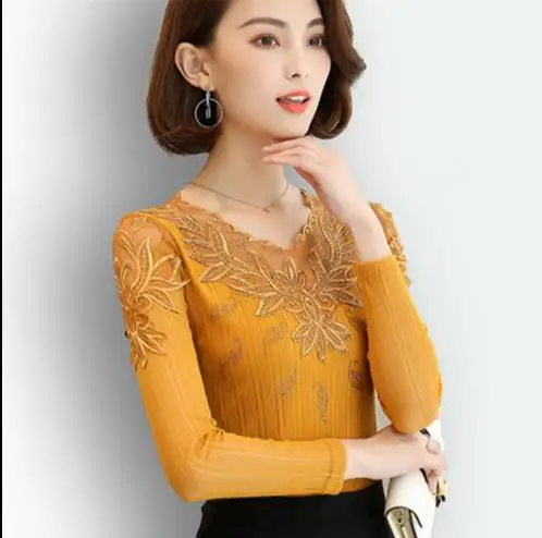 Женская кружевная блузка женские топы весна-осень элегантная блуза с длинным