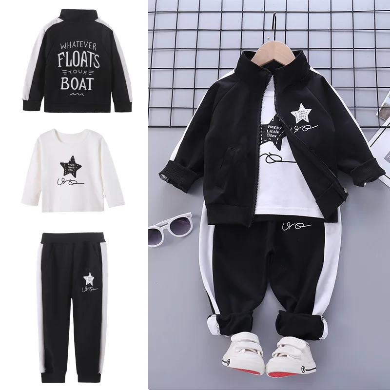

Spring and Autumn Trends Boys Sports Fashion Three-piece Children's Wear Jacket Trousers T-shirt Base Casual