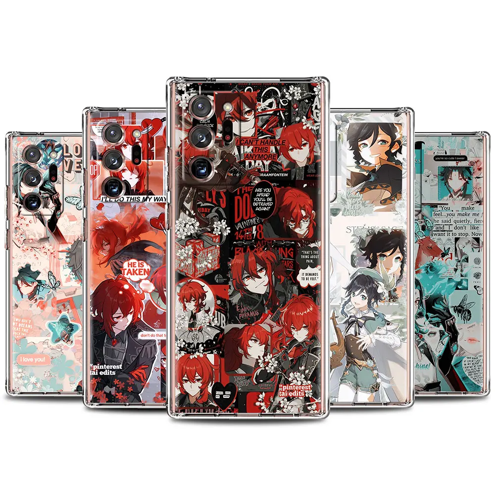

Genshin Impact Cartoon Transparent Phone Case For Samsung Galaxy Note 20 Ultra 10 Plus 5G 9 8 M31 M51 M30s M11 M31s Funda Cover