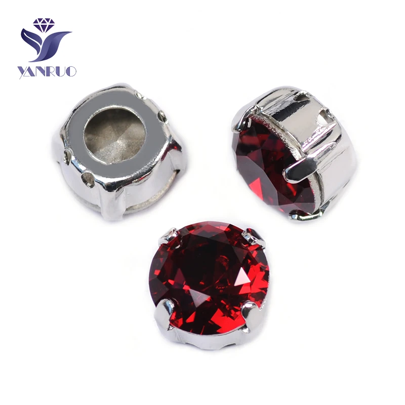 

YANRUO 1357 All Sizes Siam Brilliant Cut Sew On Rhinestones Strass Point Back Crystal Red Stones For Garment Ornaments
