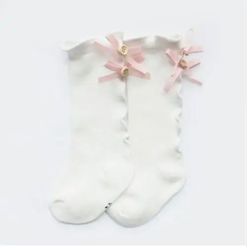 

Spring and Summer Bowknot Wood Ear Socks Baby Middle Tube Socks Children Tights Cotton Long Tube Baby Girls Lace Kids Socks