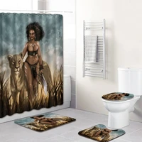african girls style printed bathroom rug set four piece absorbent non slip mat waterproof polyester fabric shower curtains