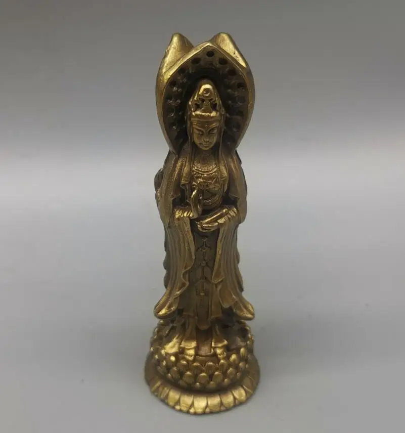 

China brass archaize Three-faced Guanyin Buddha small crafts statue